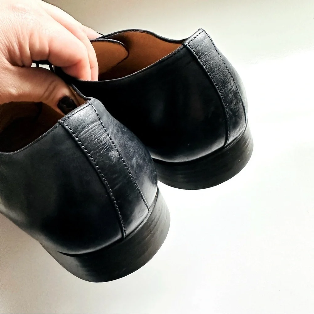 Santoni Italy PRITCHARD Black Leather Derby 11927 Men's Apron Toe Shoes 9.5 Rare